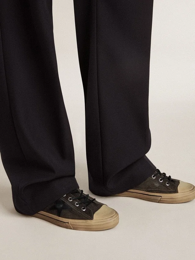 V-Star pour homme en daim noir avec étoile en cuir noir