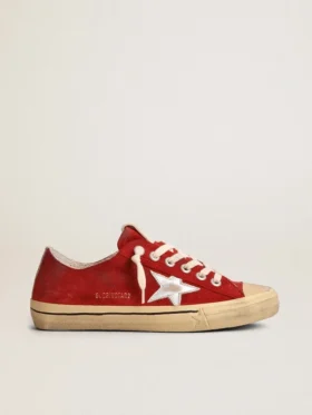 V-Star pour homme en daim rouge foncé avec étoile argentée et languette au talon
