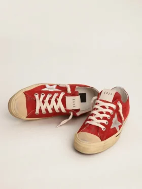 V-Star pour homme en daim rouge foncé avec étoile argentée et languette au talon