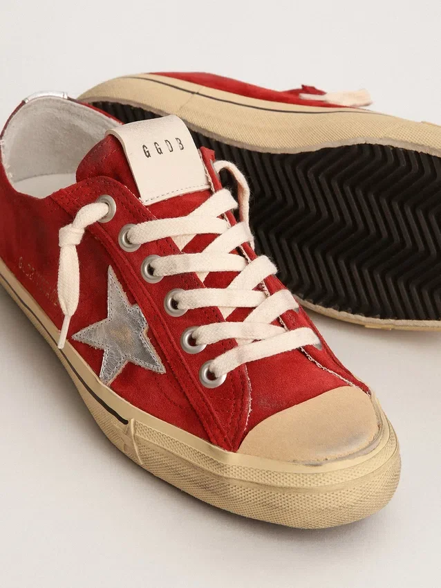 V-Star pour homme en daim rouge foncé avec étoile argentée et languette au talon