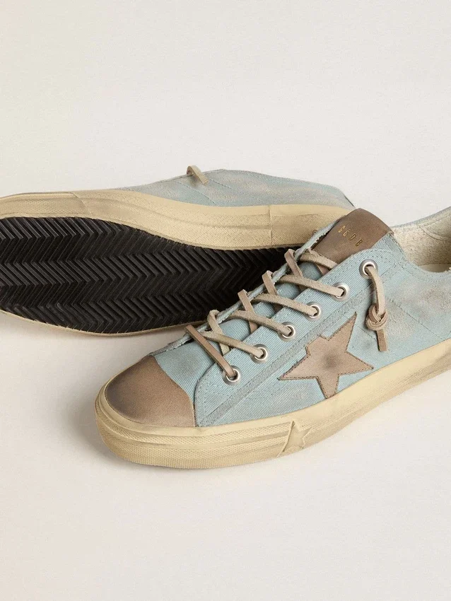 V-Star pour homme en toile bleu clair avec étoile en cuir gris tourterelle