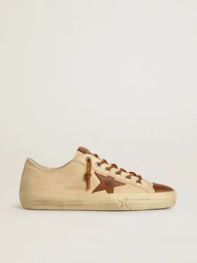 V-Star pour homme en toile crème avec étoile en cuir couleur tabac