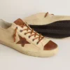 V-Star pour homme en toile crème avec étoile en cuir couleur tabac