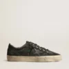 V-Star pour homme en toile rayée noire et verte avec étoile et bout en cuir noir