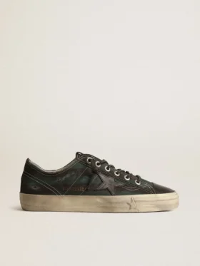 V-Star pour homme en toile rayée noire et verte avec étoile et bout en cuir noir