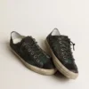 V-Star pour homme en toile rayée noire et verte avec étoile et bout en cuir noir