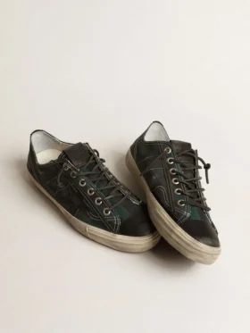 V-Star pour homme en toile rayée noire et verte avec étoile et bout en cuir noir
