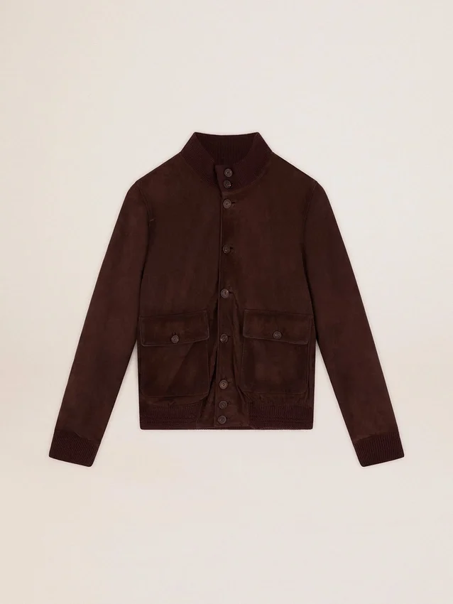 Veste aviateur de la Golden Collection en daim marron foncé