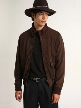 Veste aviateur de la Golden Collection en daim marron foncé