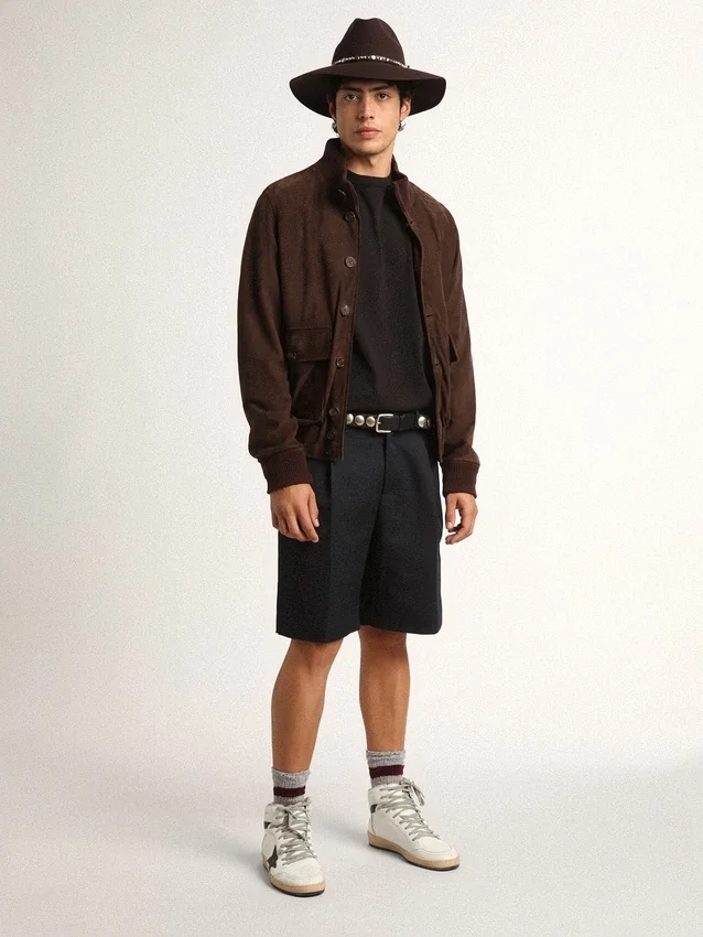Veste aviateur de la Golden Collection en daim marron foncé