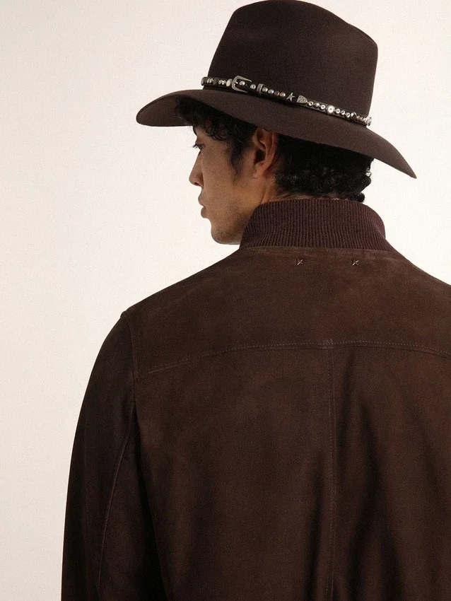 Veste aviateur de la Golden Collection en daim marron foncé