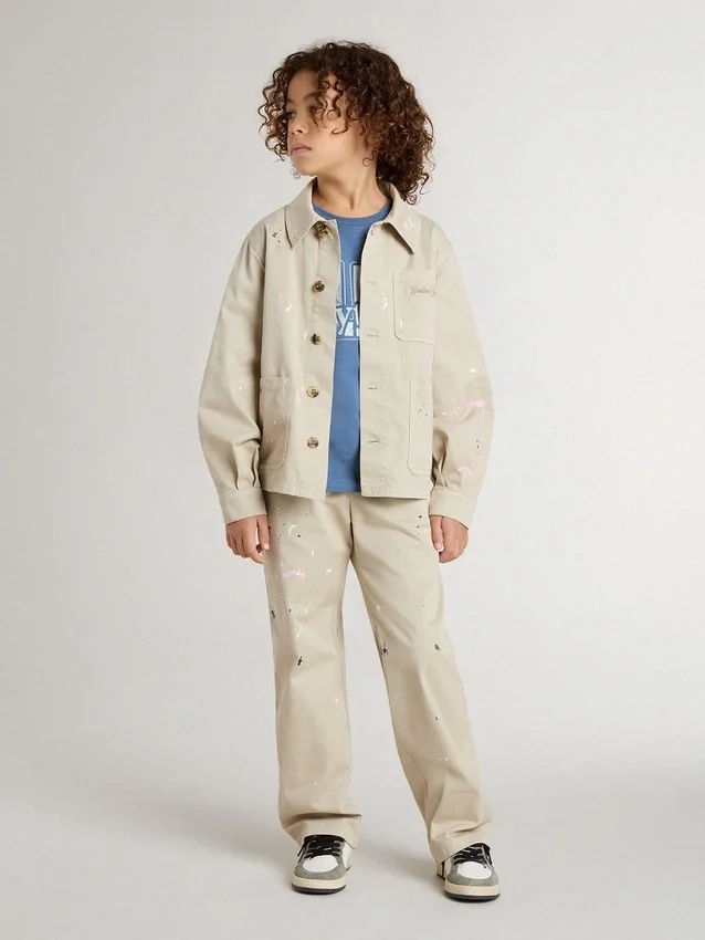Veste beige pour enfant avec touches multicolores