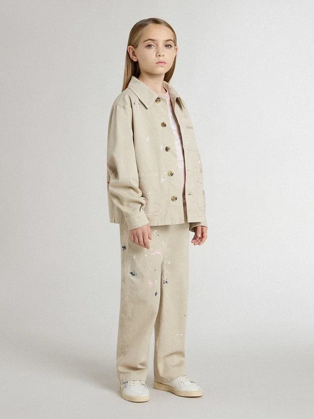 Veste beige pour enfant avec touches multicolores