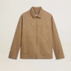 Veste beige pour homme avec broderies florales et fermeture à glissière intégrale