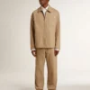Veste beige pour homme avec broderies florales et fermeture à glissière intégrale