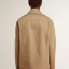 Veste beige pour homme avec broderies florales et fermeture à glissière intégrale