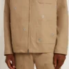 Veste beige pour homme avec broderies florales et fermeture à glissière intégrale