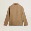 Veste beige pour homme avec broderies florales et fermeture à glissière intégrale