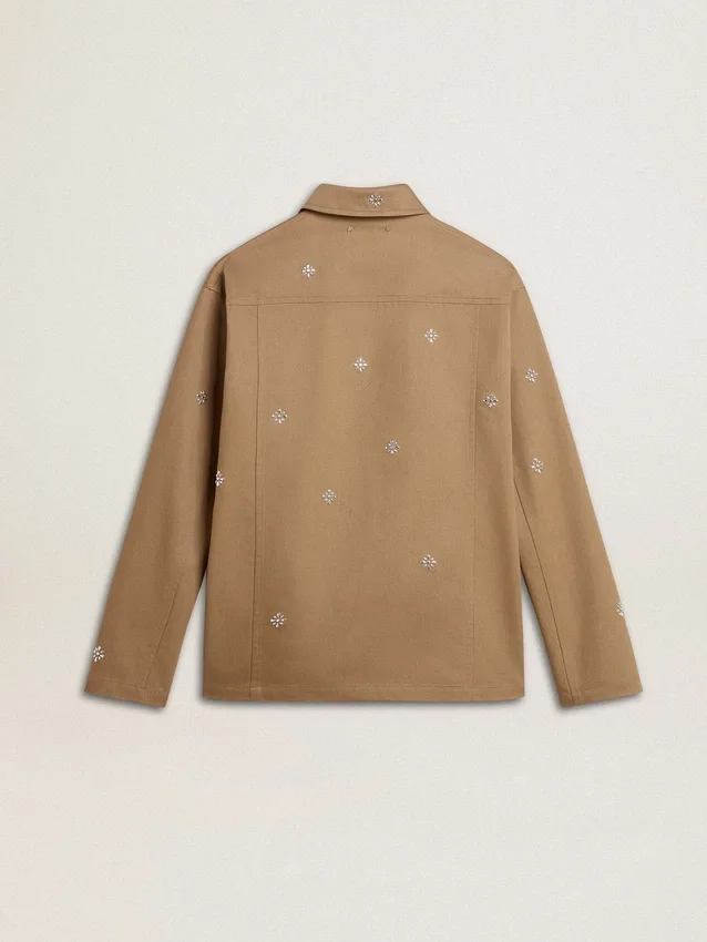 Veste beige pour homme avec broderies florales et fermeture à glissière intégrale