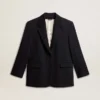Veste blazer pour femme en mélange de laine bleu foncé