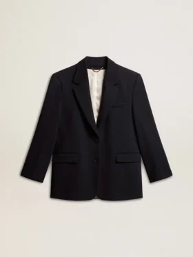 Veste blazer pour femme en mélange de laine bleu foncé