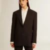 Veste blazer pour femme en mélange de laine bleu foncé