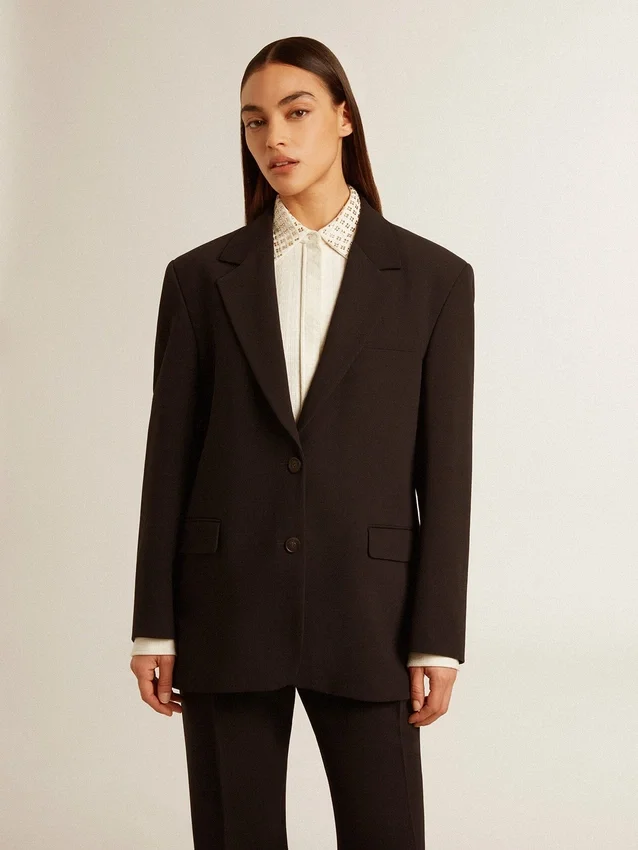 Veste blazer pour femme en mélange de laine bleu foncé