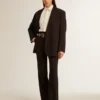 Veste blazer pour femme en mélange de laine bleu foncé