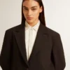 Veste blazer pour femme en mélange de laine bleu foncé
