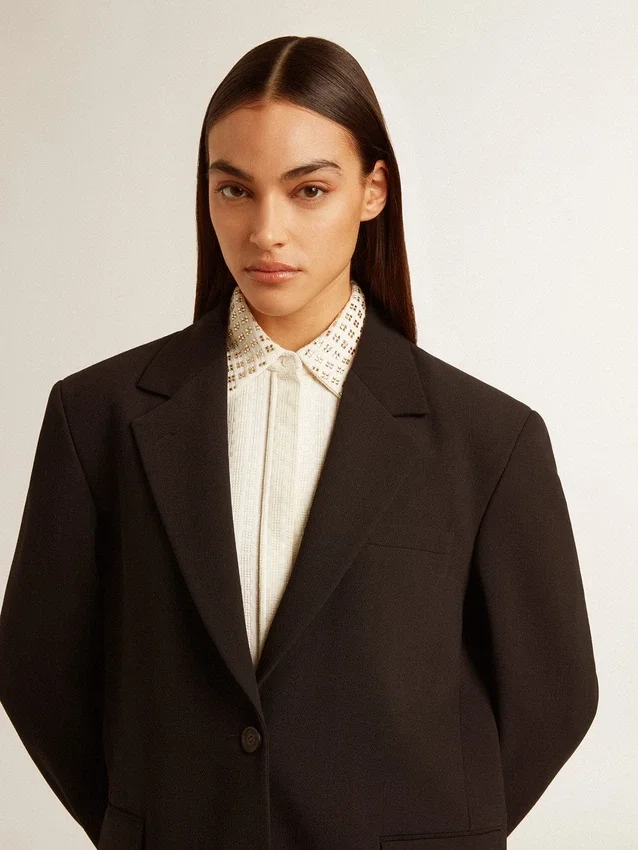 Veste blazer pour femme en mélange de laine bleu foncé