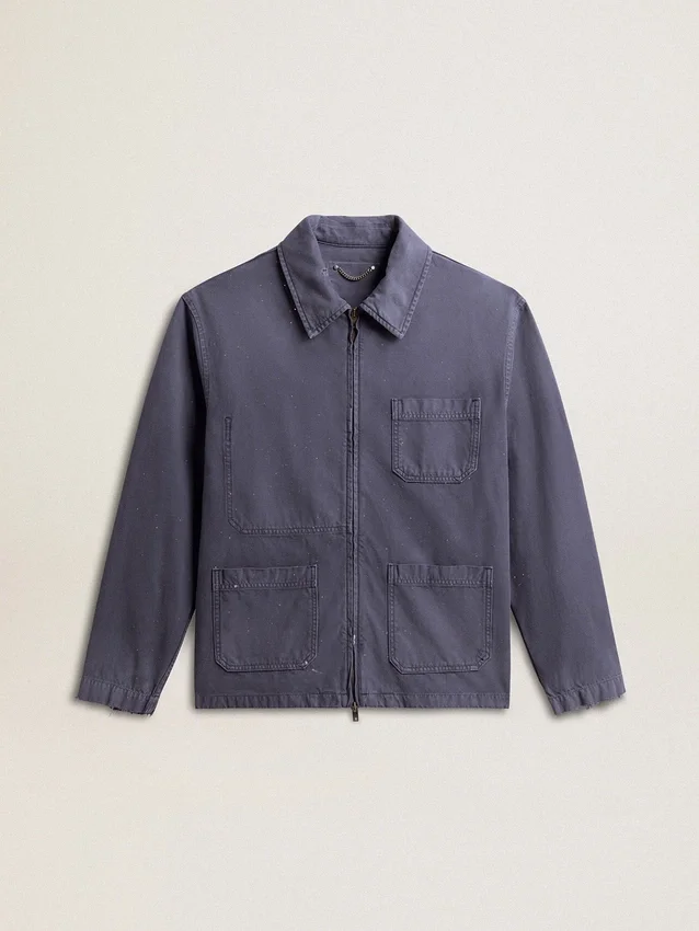Veste bleue pour homme en denim de coton avec effet vieilli