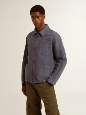 Veste bleue pour homme en denim de coton avec effet vieilli