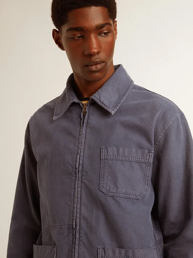 Veste bleue pour homme en denim de coton avec effet vieilli