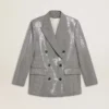 Veste boyfriend en laine à double boutonnage, motif micro-pied-de-poule et paillettes