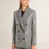 Veste boyfriend en laine à double boutonnage, motif micro-pied-de-poule et paillettes