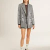 Veste boyfriend en laine à double boutonnage, motif micro-pied-de-poule et paillettes