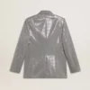 Veste boyfriend en laine à double boutonnage, motif micro-pied-de-poule et paillettes