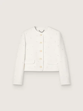 Veste carrée pour femme en coton bouclé entièrement ornée de perles