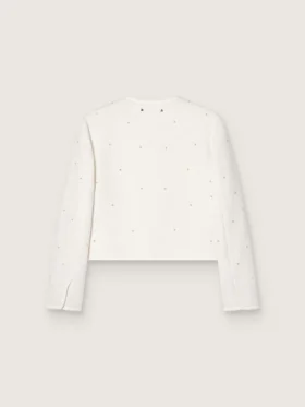 Veste carrée pour femme en coton bouclé entièrement ornée de perles