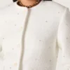 Veste carrée pour femme en coton bouclé entièrement ornée de perles