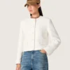 Veste carrée pour femme en coton bouclé entièrement ornée de perles