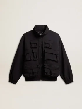 Veste coupe-vent noire à multiples poches