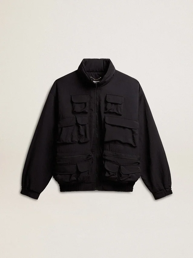 Veste coupe-vent noire à multiples poches