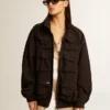 Veste coupe-vent noire à multiples poches