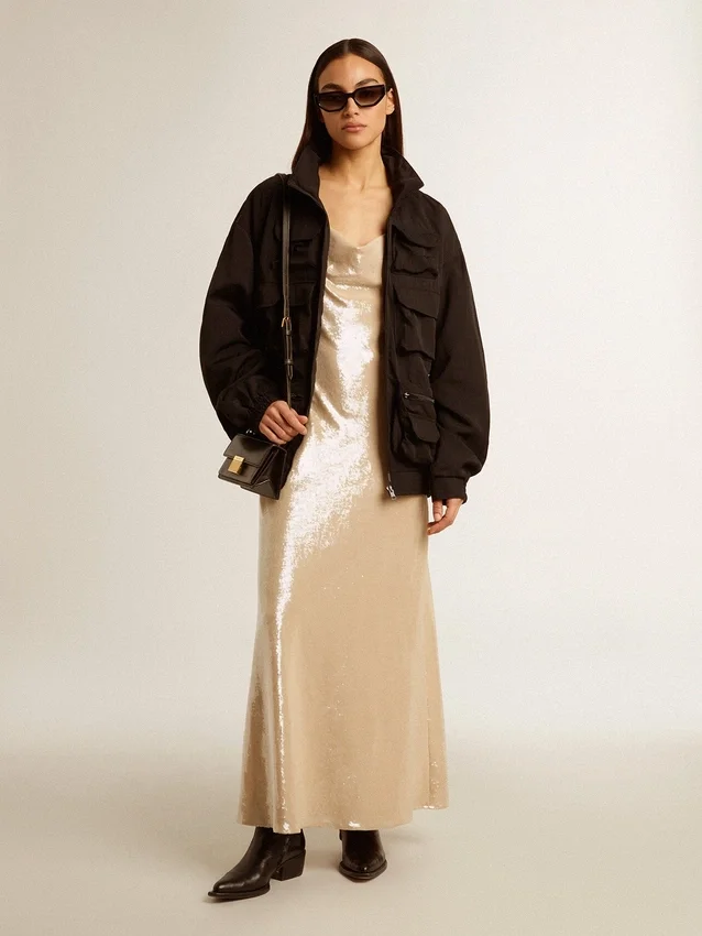 Veste coupe-vent noire à multiples poches