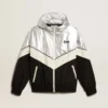 Veste coupe-vent pour femme en tissu technique argenté et noir