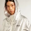 Veste coupe-vent pour femme en tissu technique argenté et noir