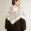 Veste coupe-vent pour femme en tissu technique argenté et noir