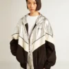 Veste coupe-vent pour femme en tissu technique argenté et noir