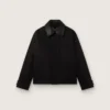 Veste courte rembourrée pour homme en coton noir avec col en cuir